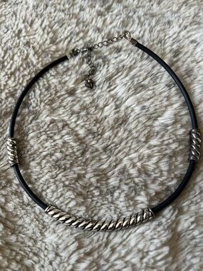 Black and Silver Twisted Tube Choker Necklace
